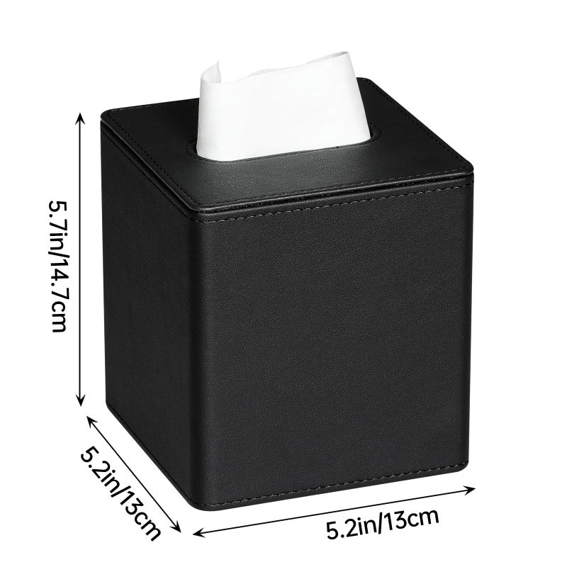 MEIBOOCH PU Leather Tissue Box Cover Square Tissue Box Holder with Magnetic Closure (Black) - Image 5